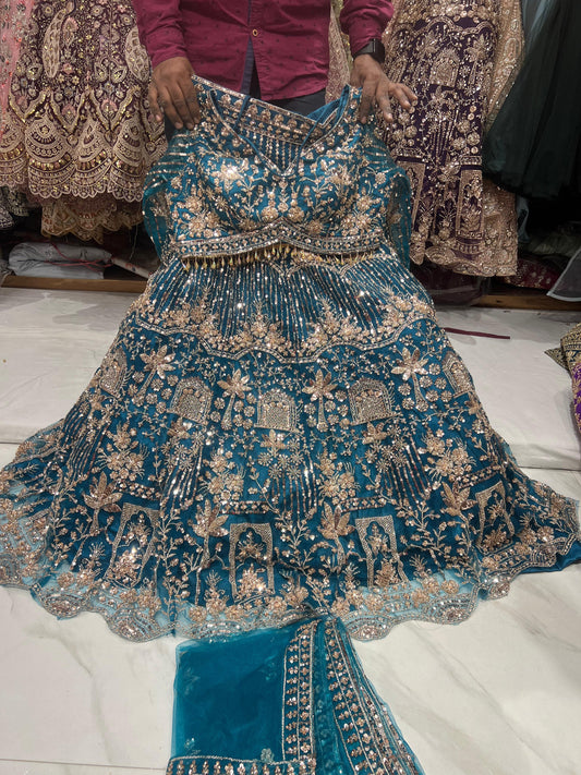 Sky Blue Crop Top Lehenga - Shopping World