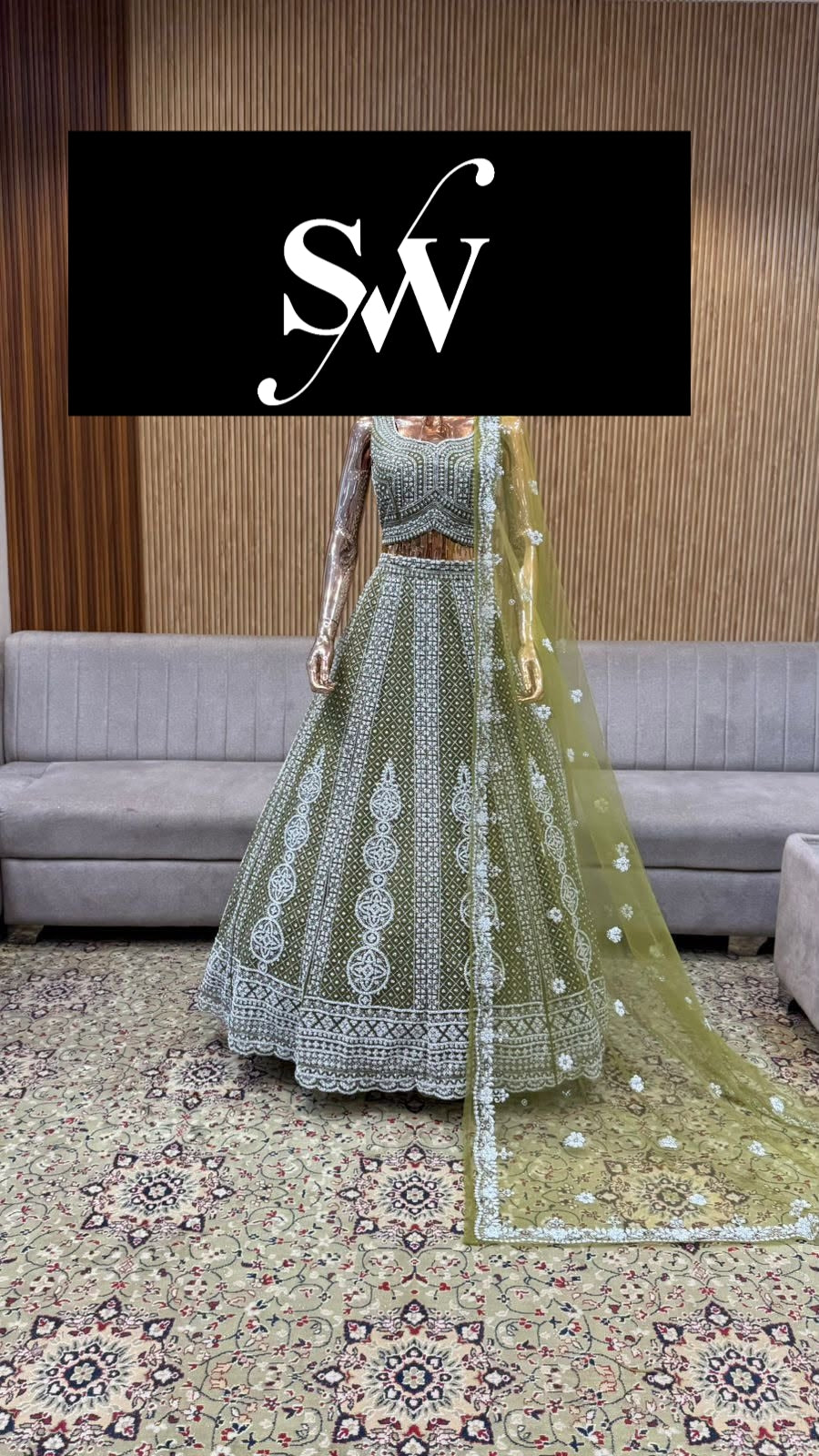 Pista Green Crop Top Lehenga