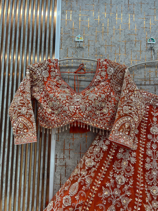 Rust Orange Crop top Lehenga
