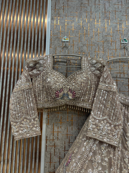 White Peacock Crop Top Lehenga