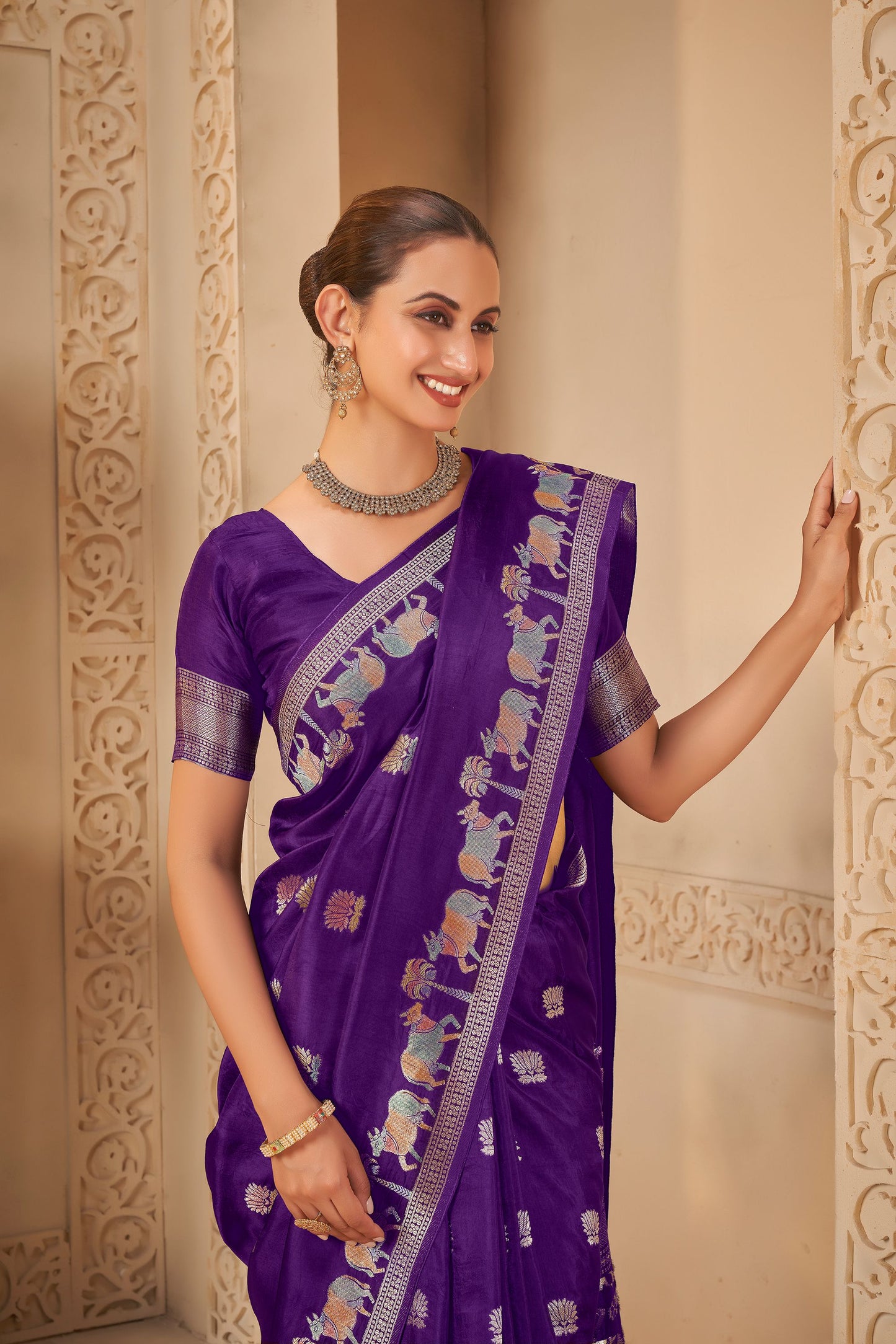 Purple Viscose Saree 6095