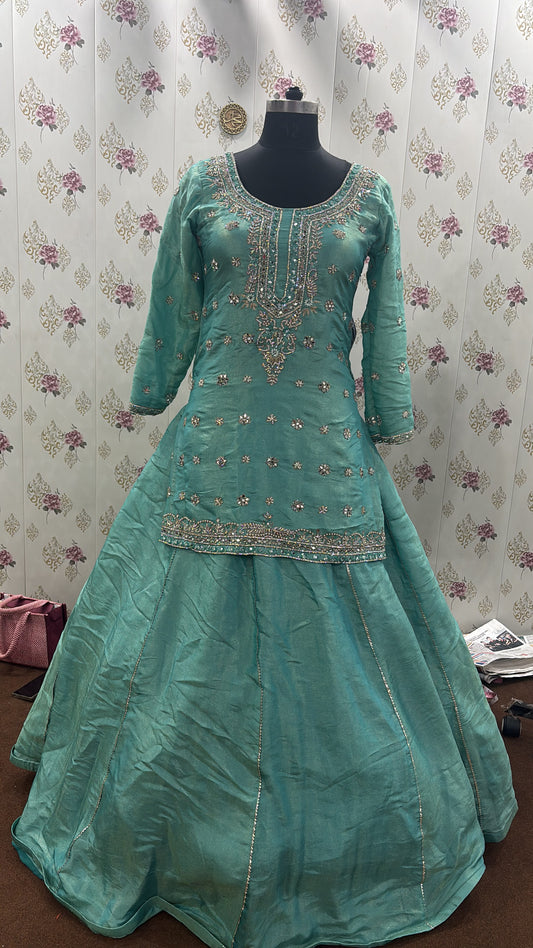 Green long Dress Farshi Garara Dress Special