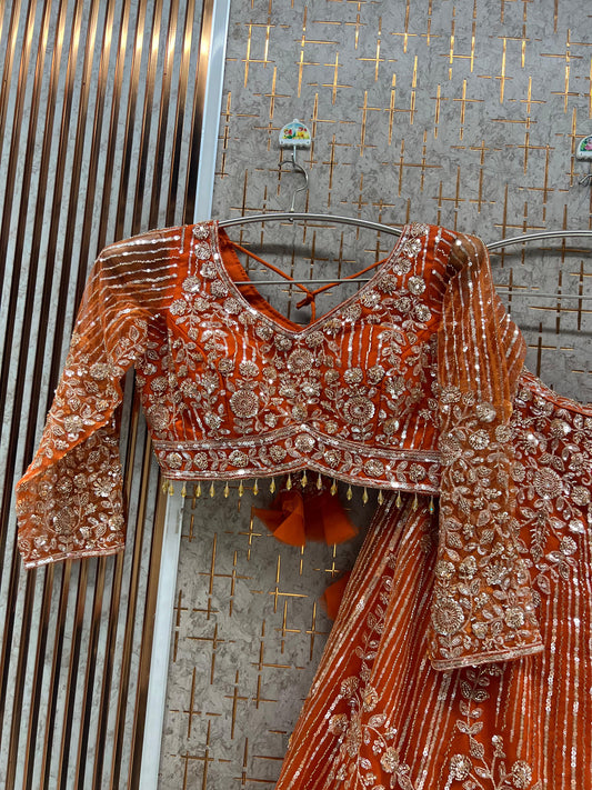 Rust Orange Crop Top Lehenga