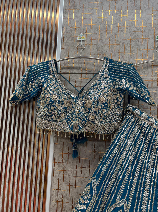 Blue Crop Top Lehenga