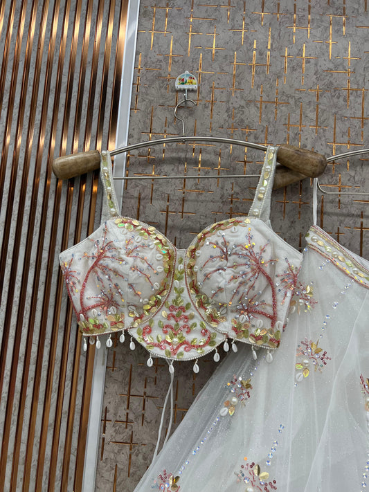 White Crop Top Lehenga