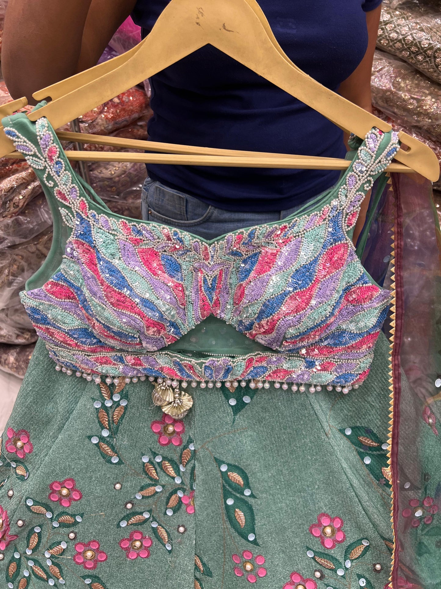 Yellow pink pdp Crop Top Lehenga