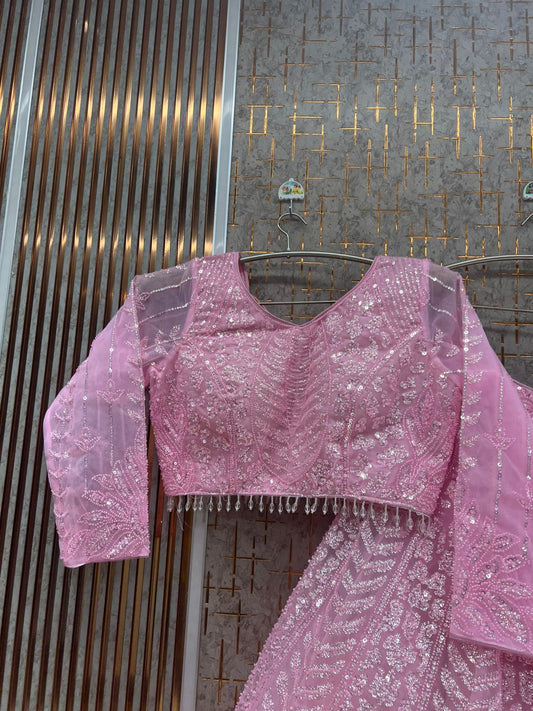 Pink Crop Top Lehenga