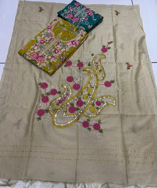 Delightful golden unstitched salwar suit dress material (free size)