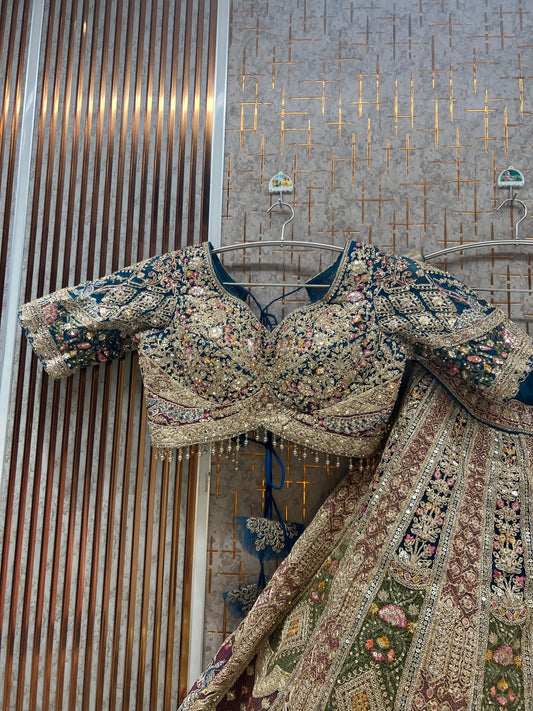 Blue Peacock Crop Top Lehenga