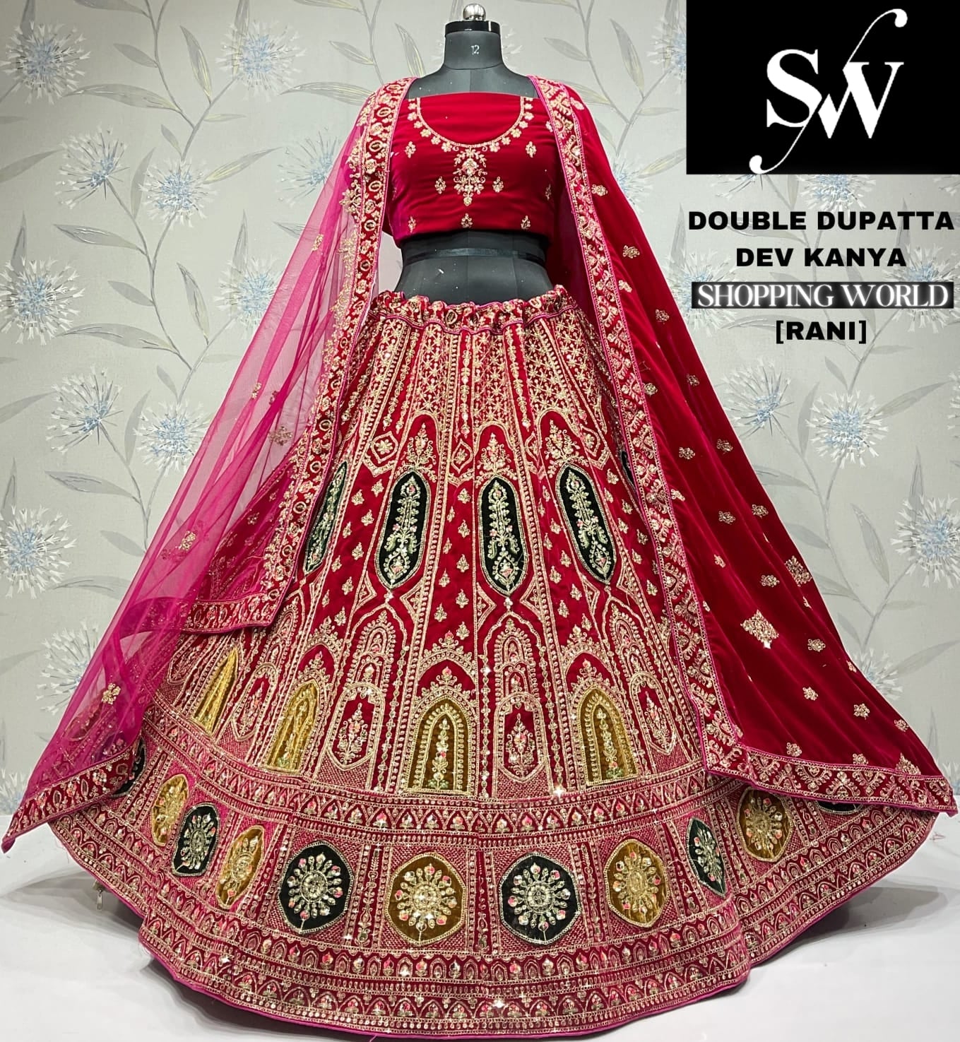 Astonishing dark maroon Velvet bridal Lehenga