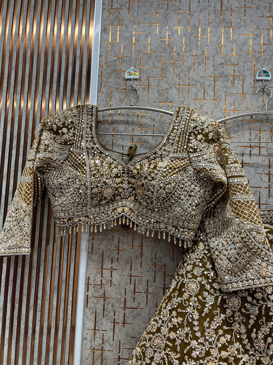 Green peacock Crop Top Lehenga