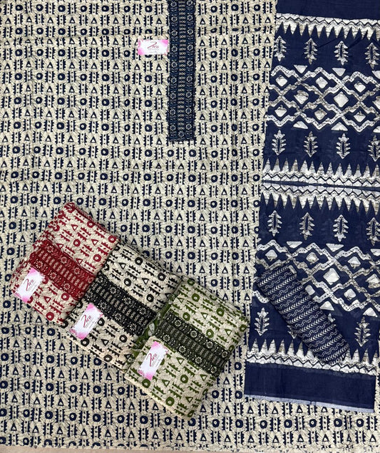 Awesome navy blue red green unstitched salwar suit dress material (free size)