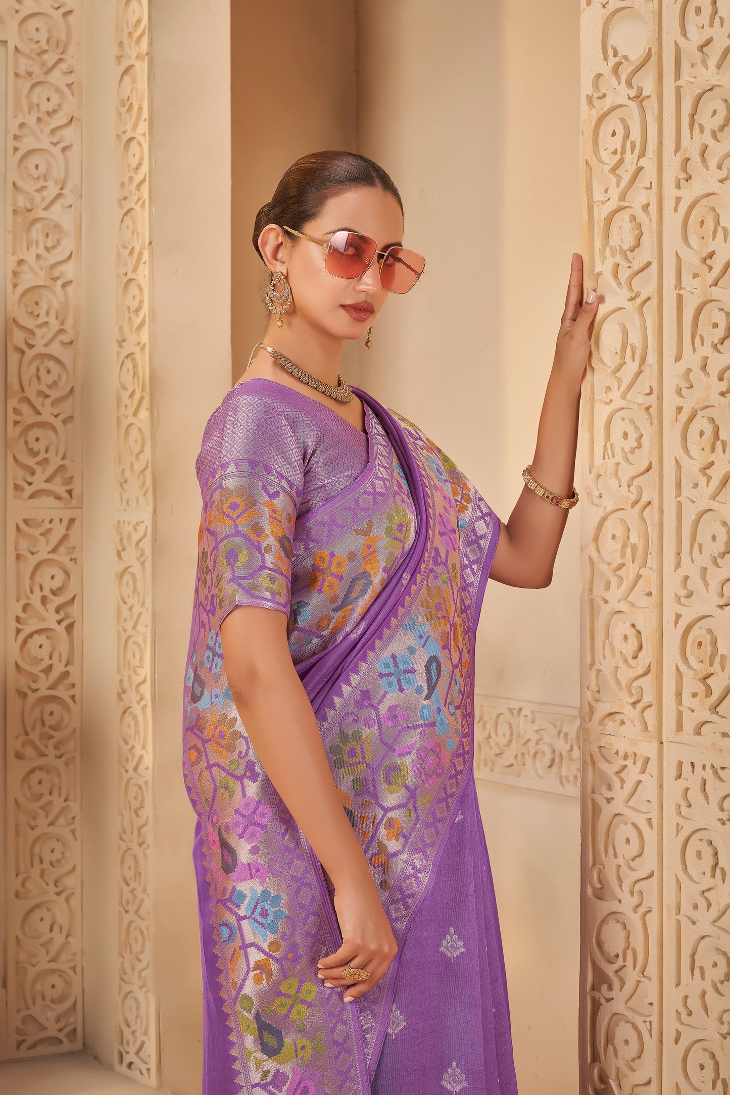 Purple Lavender Tussar Silk Saree 6085