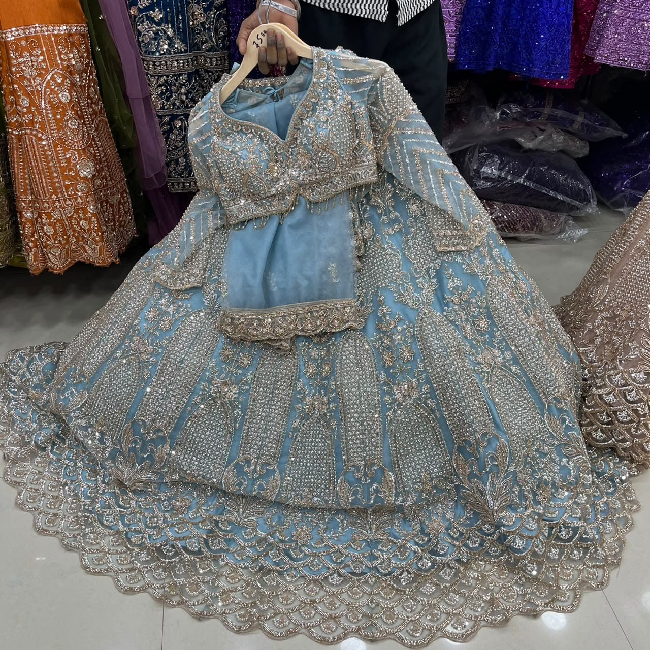 Lavender Big Flare Crop Top Lehenga