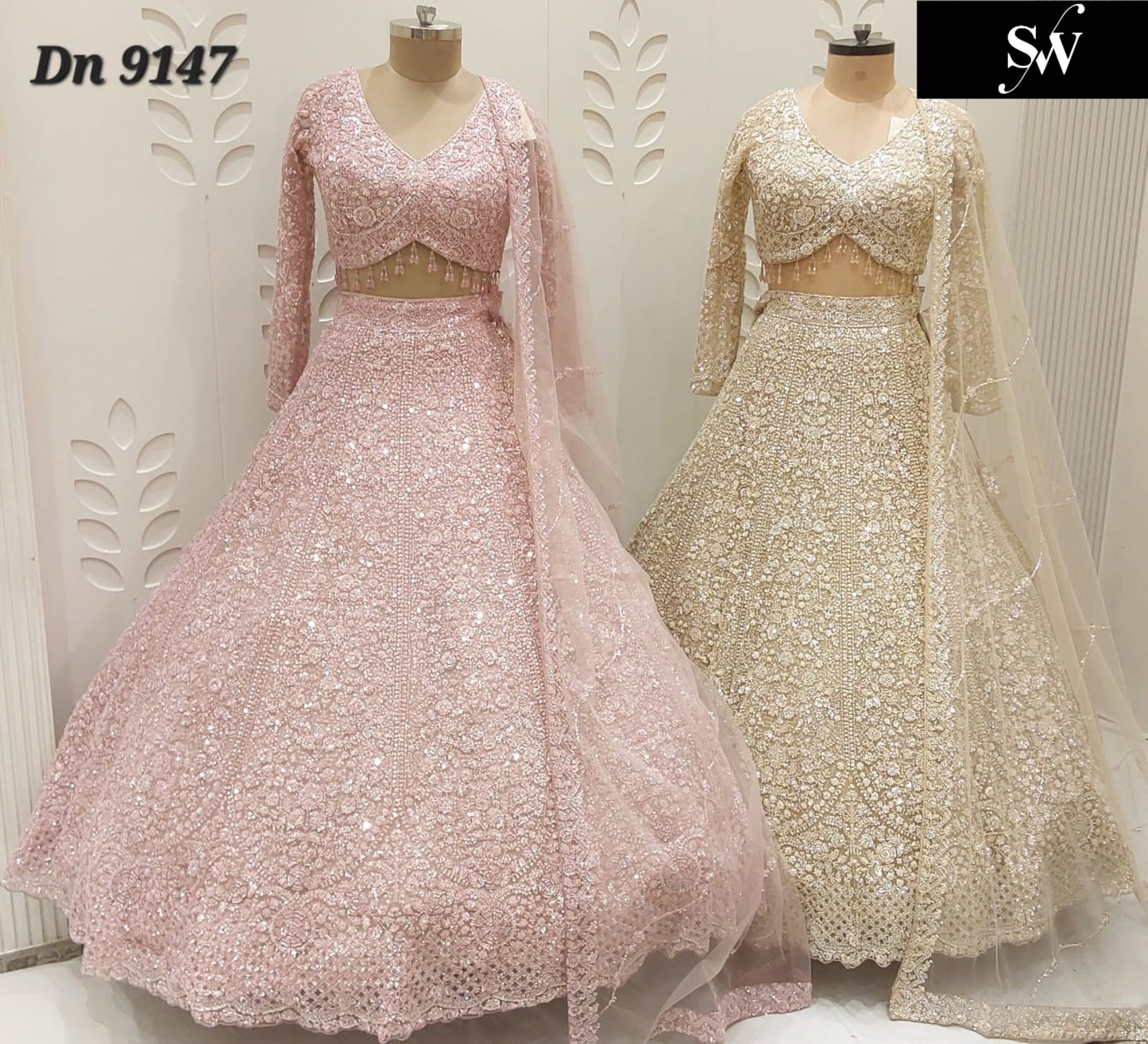 Baby Pink Beige Golden Crop Top Lehenga