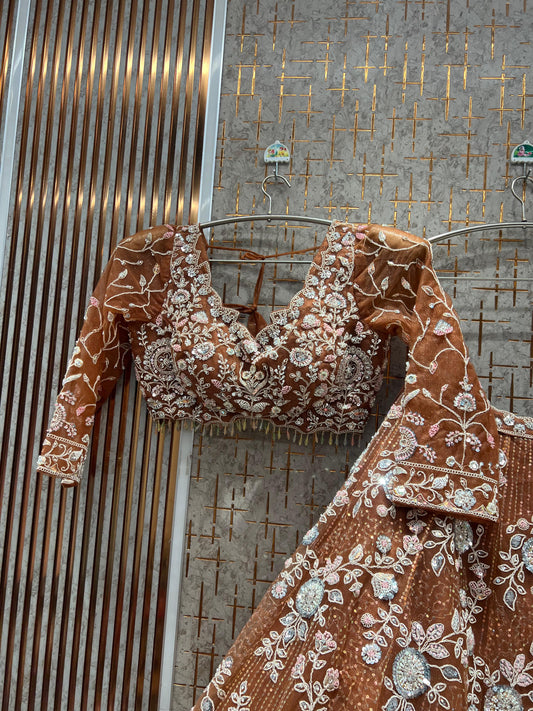 Pretty Rust Orange Crop Top Lehenga
