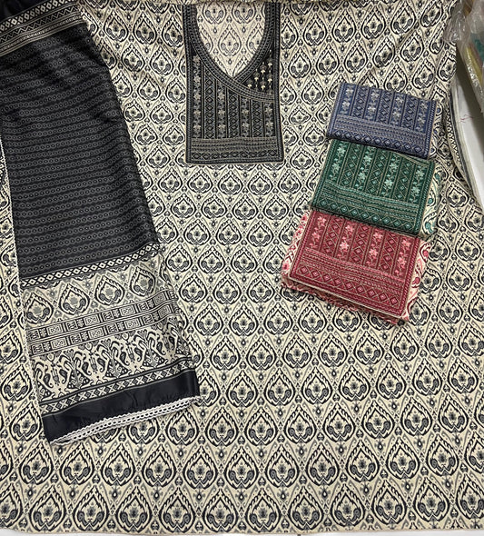 Amazing black white suit dress material (free size)