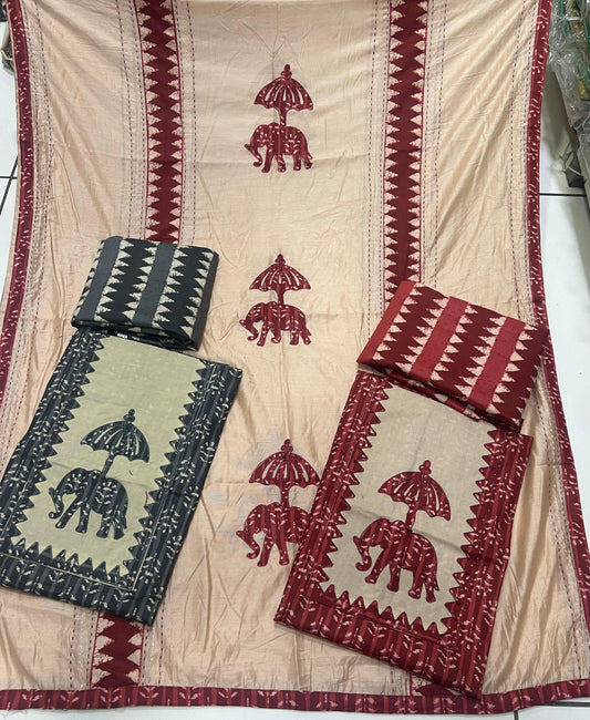 Good looking peach unstitched salwar suit dress material (free size)