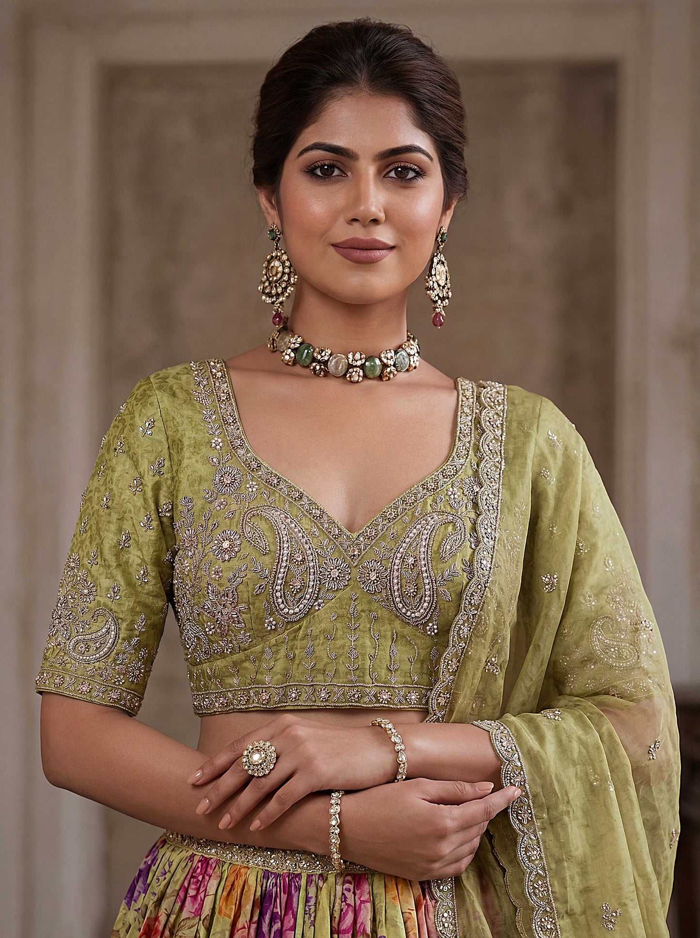 Sky Blue Tissue Fabric Bead Work Lehenga 1245