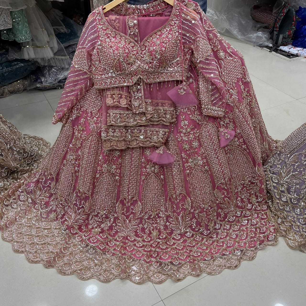 Sky Blue Big Flare Crop Top Lehenga