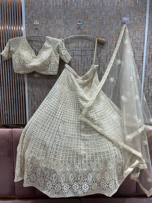 White on White Monotone Crop Top Lehenga - Shopping World