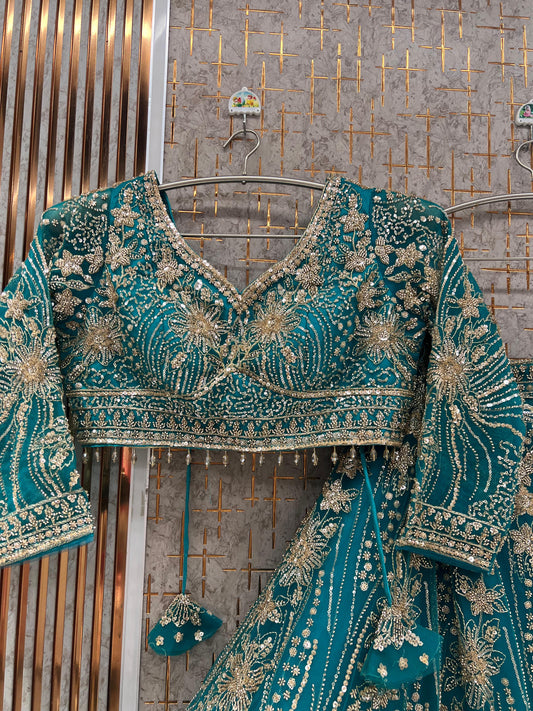 Sky Blue Crop Top Lehenga