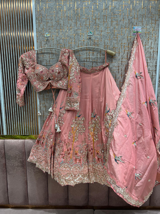 Pink Peacock Crop Top Lehenga