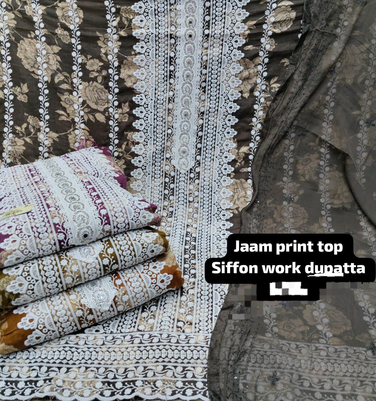 Fantastic black orange pink jaam print unstitched salwar suit dress material (free size)