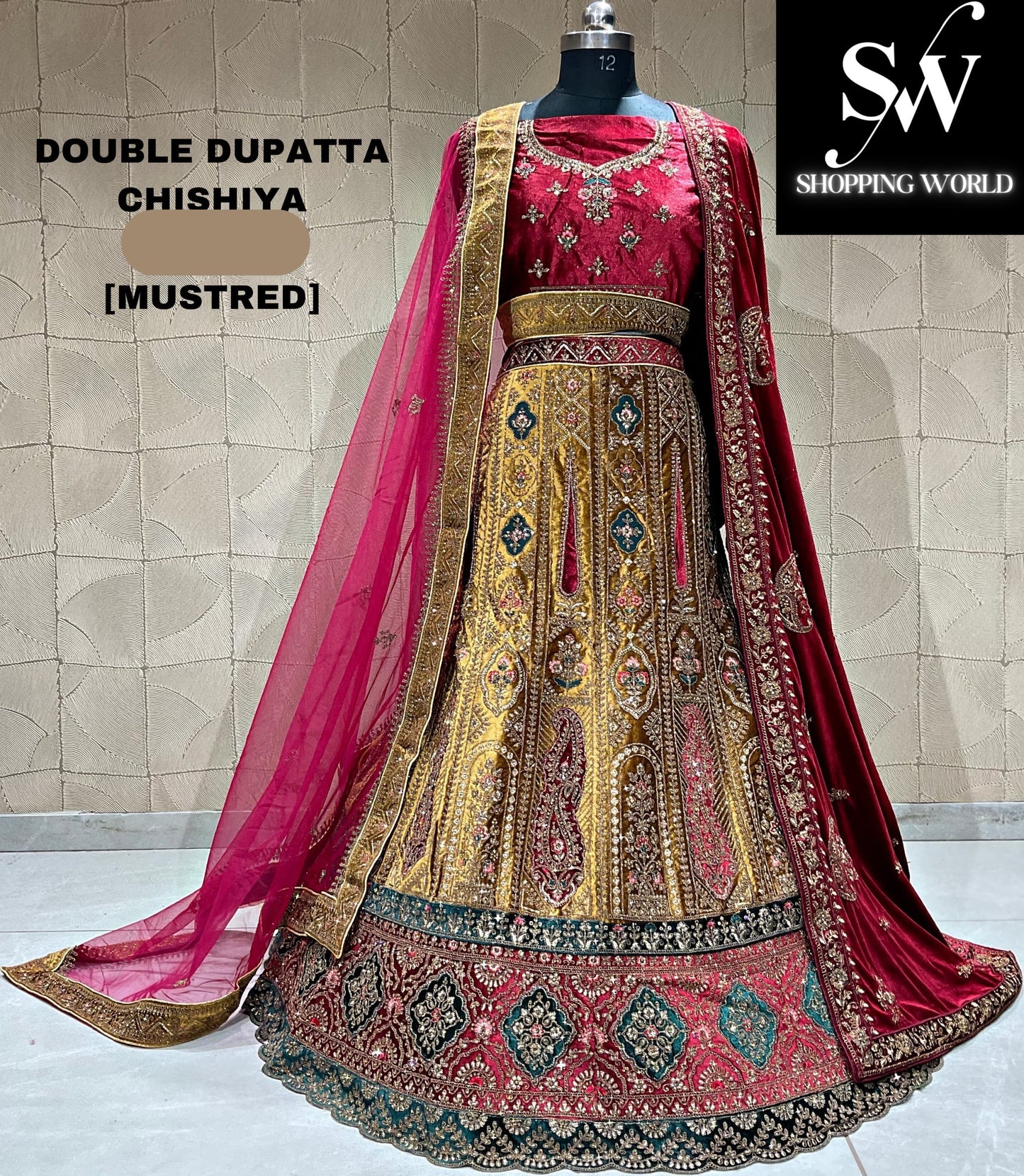 Something different mustard double duptta bridal lehenga