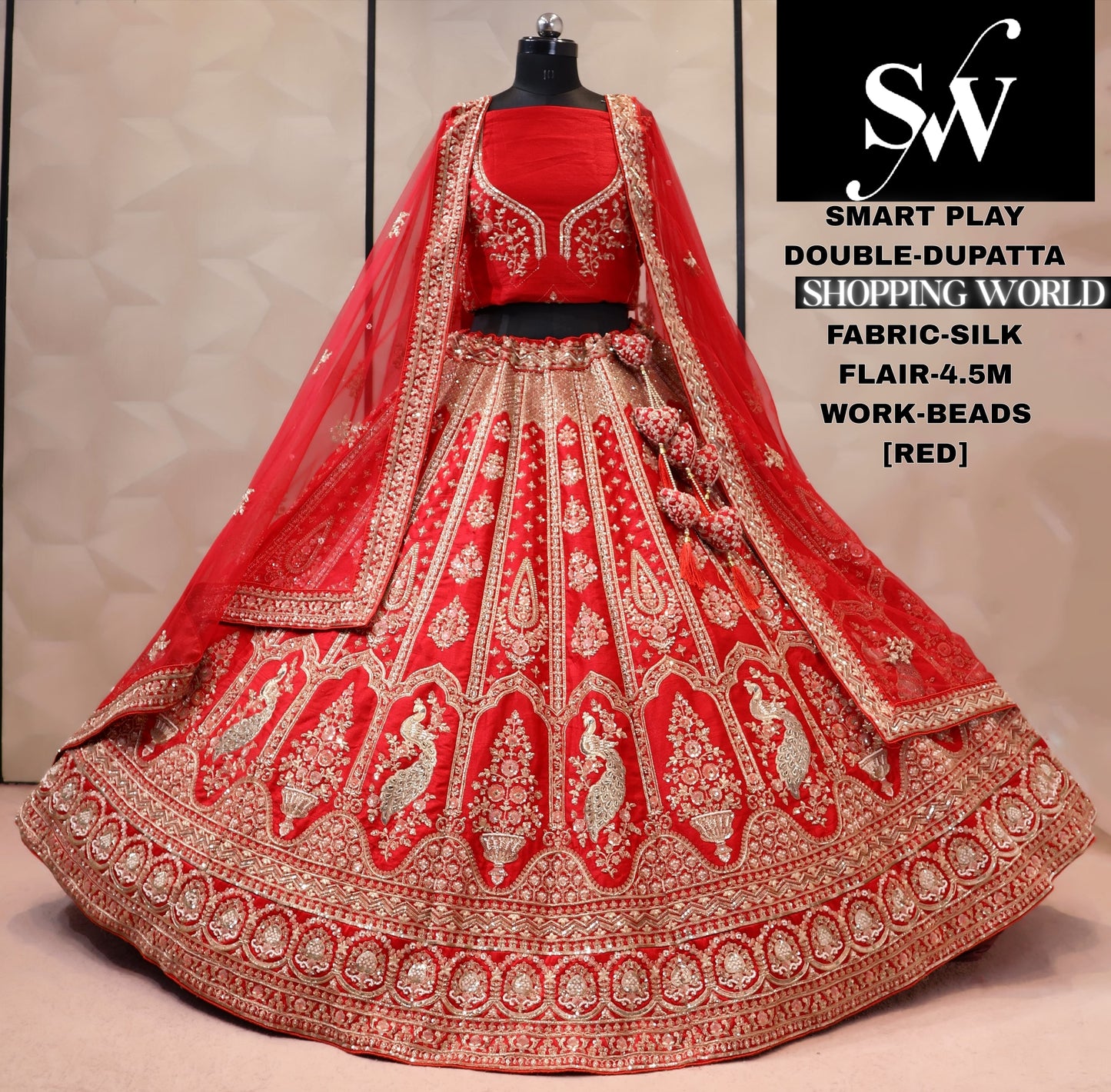 Rani pink silk double dupatta bridal Lehenga