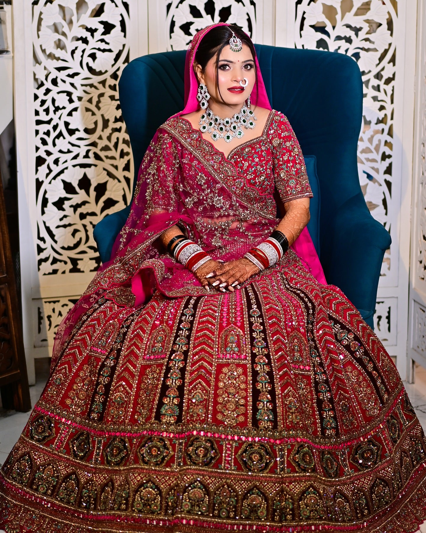 Charming dark pink heavy bridal lehenga happy customer