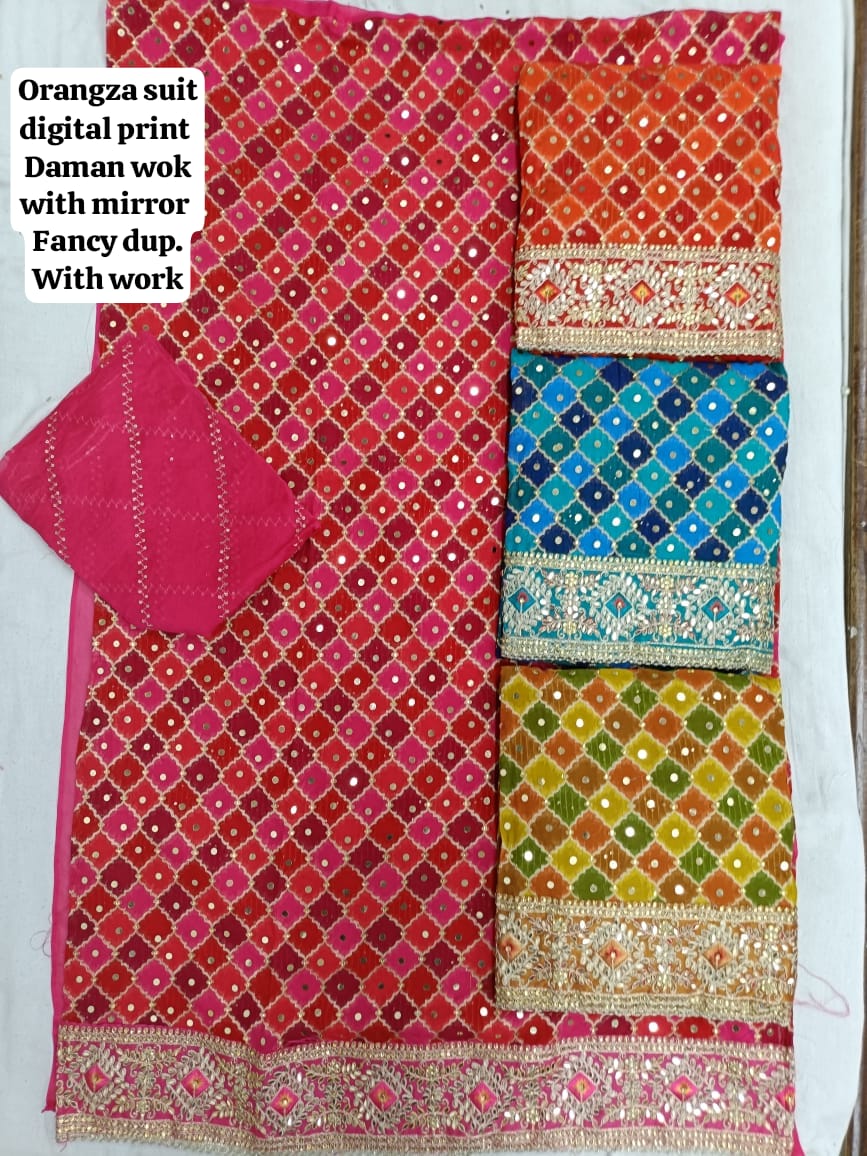 قماش فساتين سالوار نسائي غير مخيط من الأورجانزا الوردية المذهلة (مقاس مجاني)