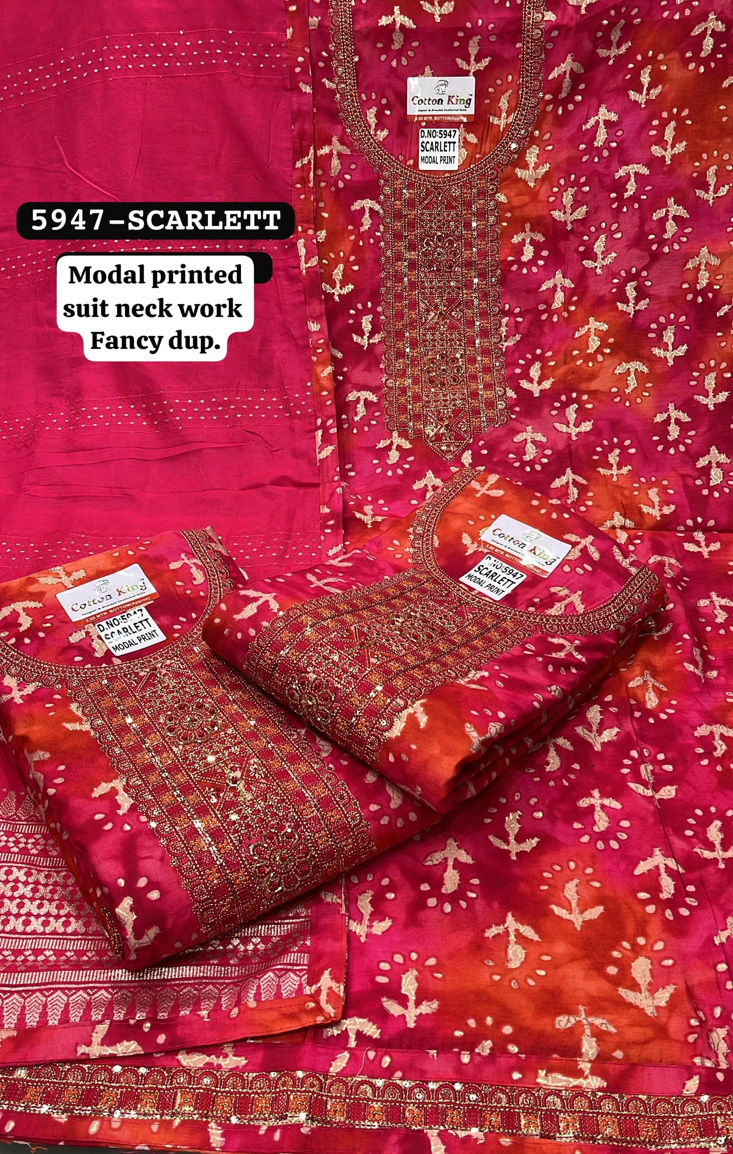 लाल नारंगी महिलाओं के बिना सिले सलवार सूट ड्रेस सामग्री (मुक्त आकार)