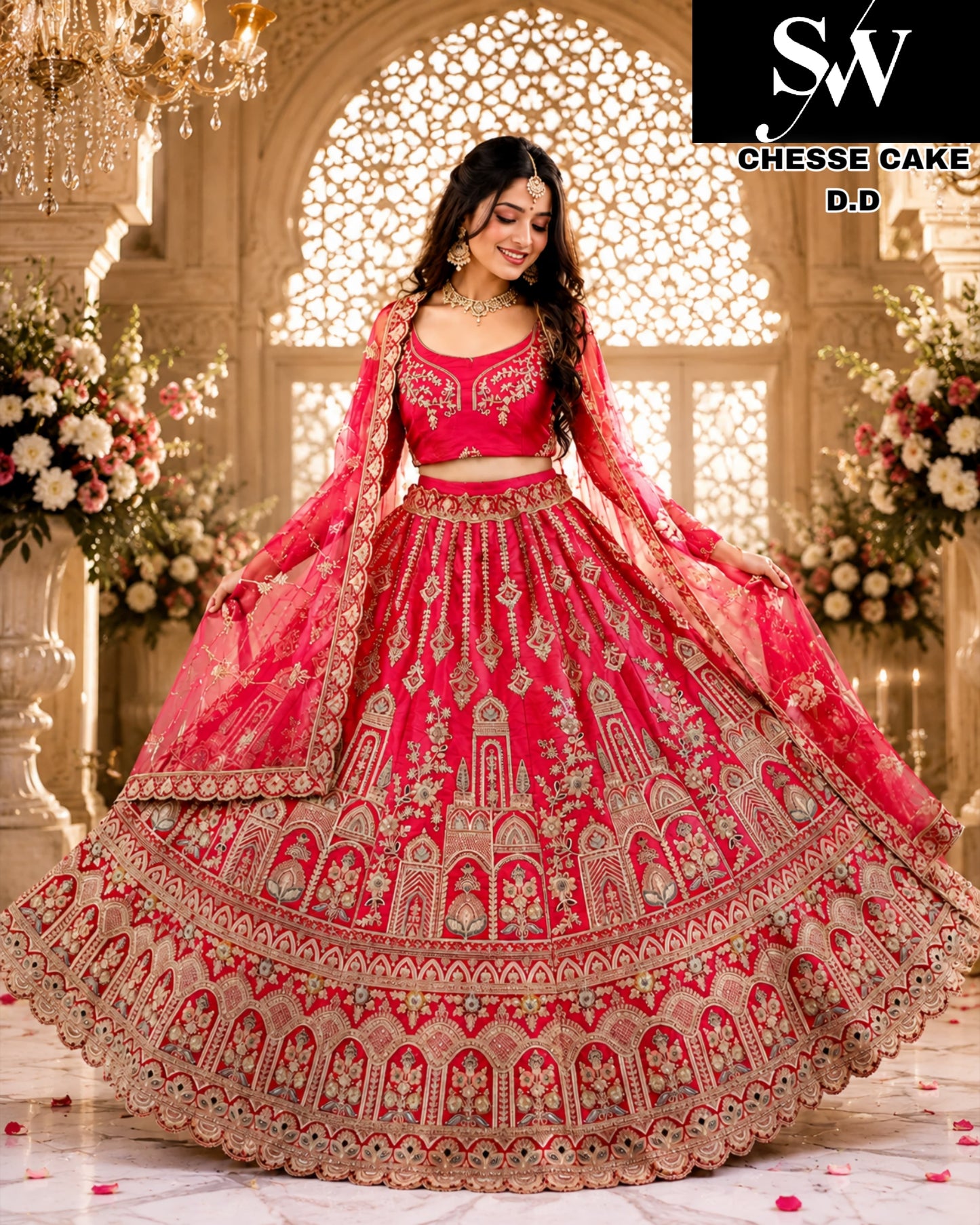 Maroon silk double dupatta bridal Lehenga
