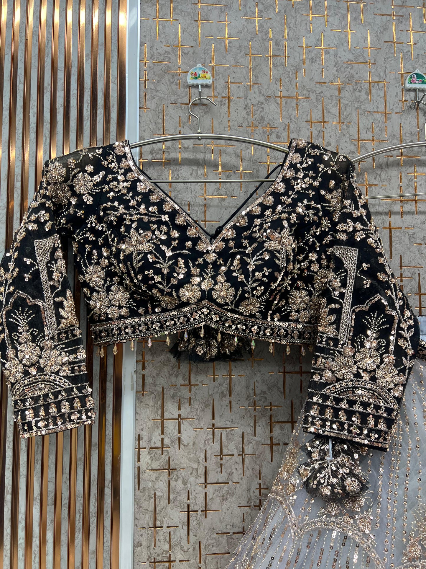 Double Shade Ready to wear Black Blue crop top Lehenga - Shopping World