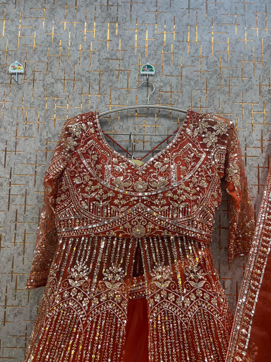 Rust Orange Farshi garara muslim Bride Long Indo Dress