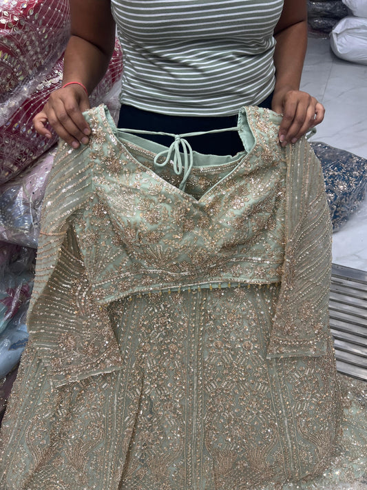 Pista Green Crop Top Lehenga