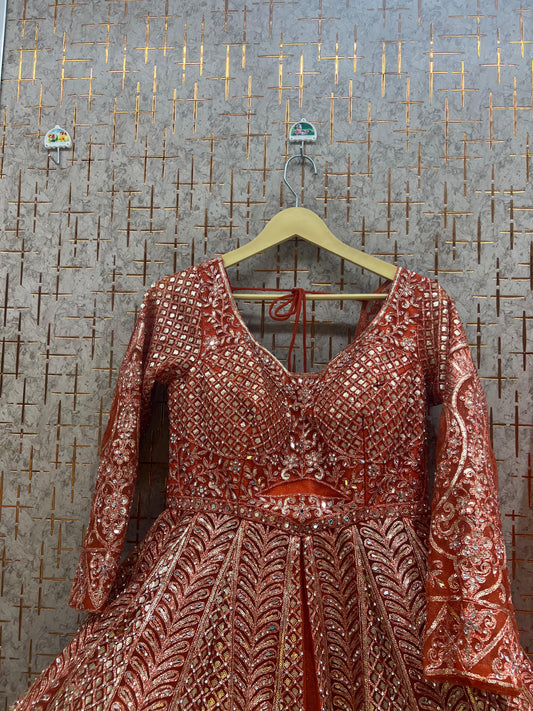 Orange Farshi garara muslim Bride Long Indo Dress