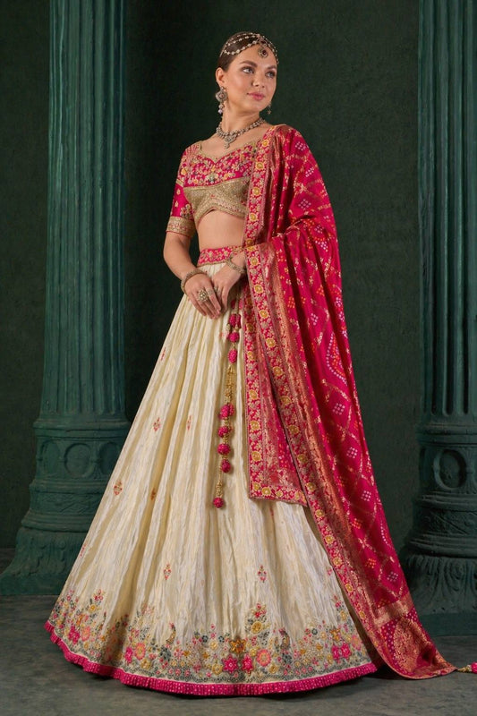 Beige Pink Dola Silk Fabric With Khatli Work 1073