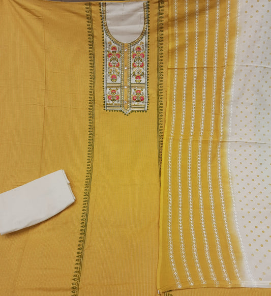 Stunning yellow haldi mehendi unstitched salwar suit dress material (free size)