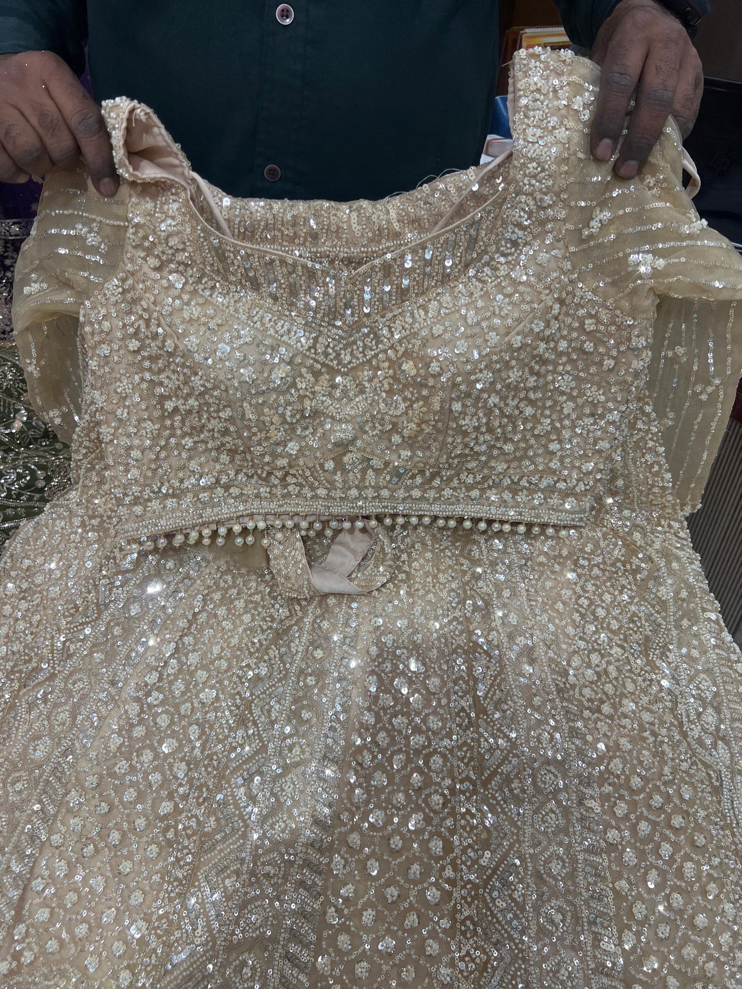 Beige Golden Crop Top Lehenga - Shopping World