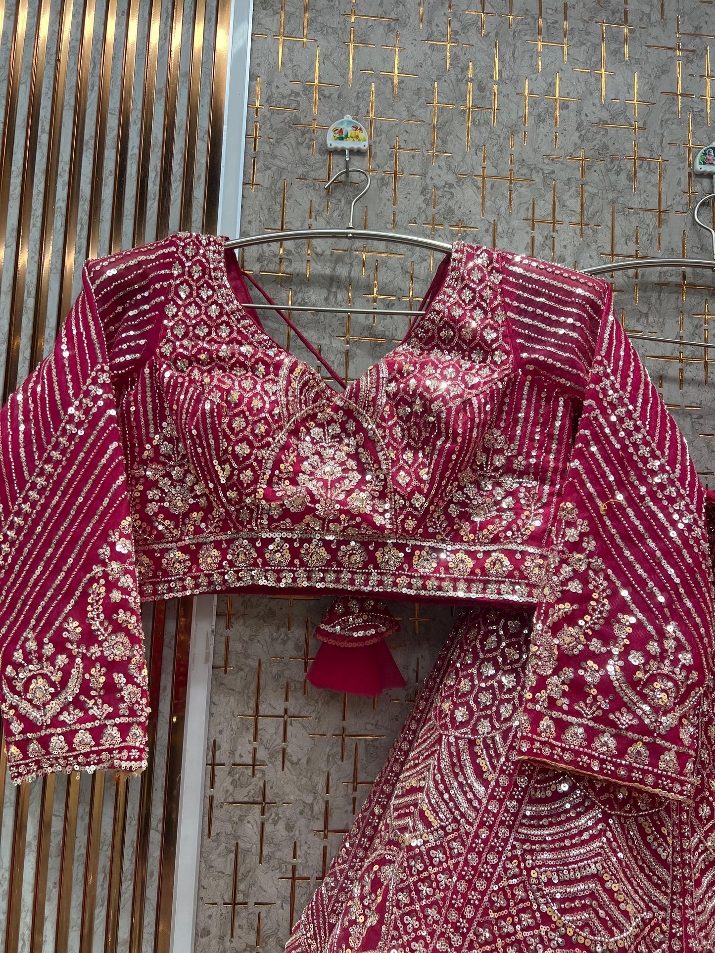 Designer Beige Golden crop top Lehenga