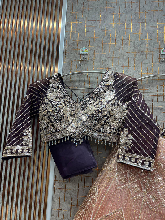 Amazing Purple peach Double Shade crop Top Lehenga