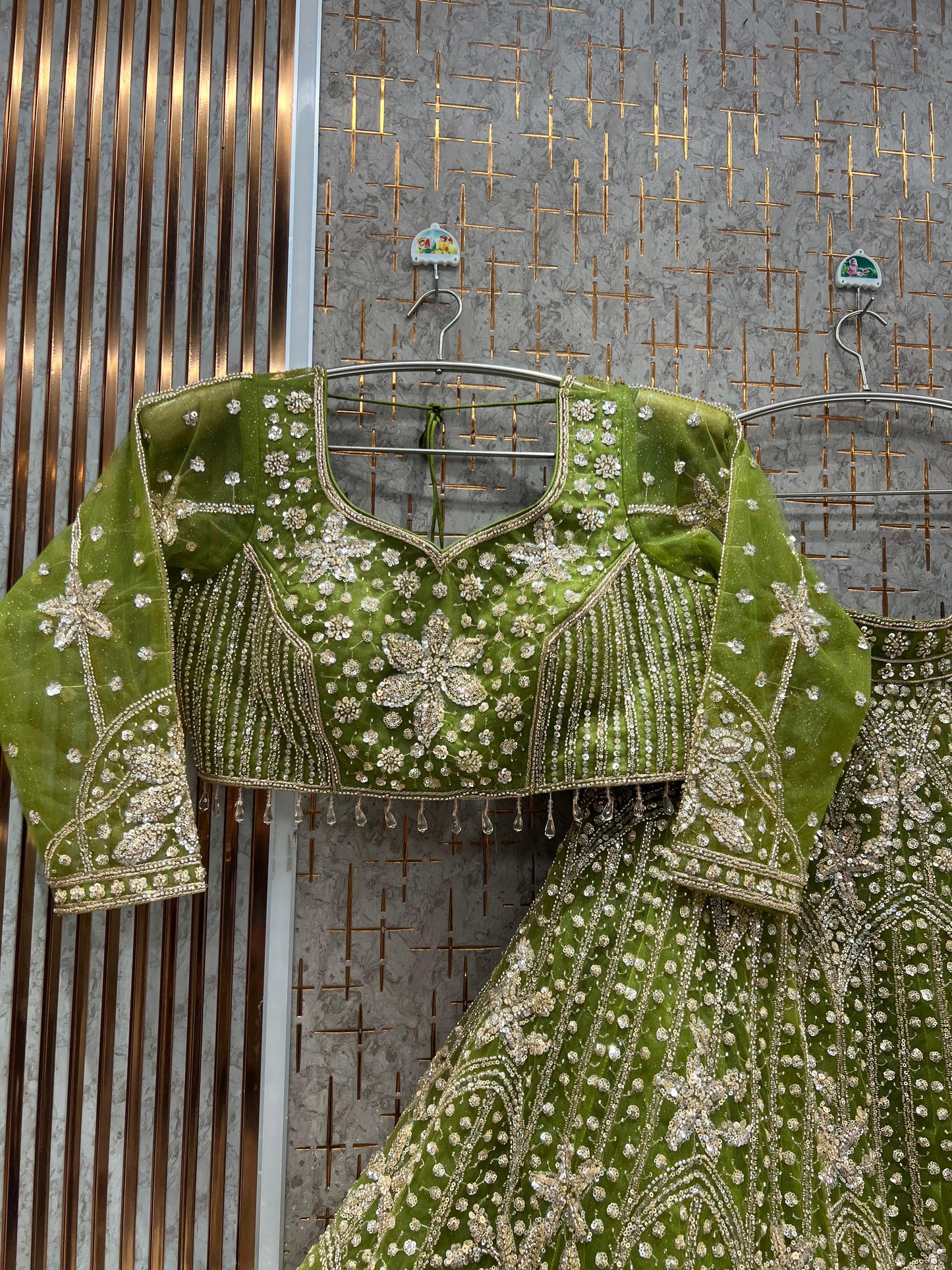 Pretty Orange Floral Crop Top Lehenga