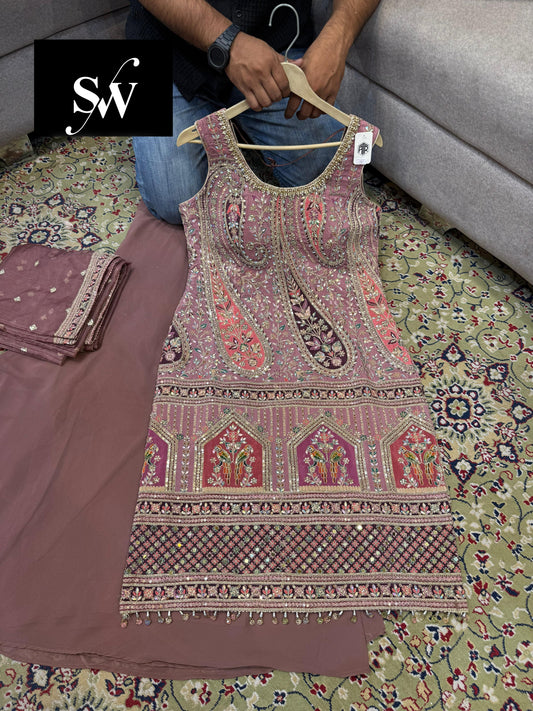 Good looking pink Shrug suit dress material