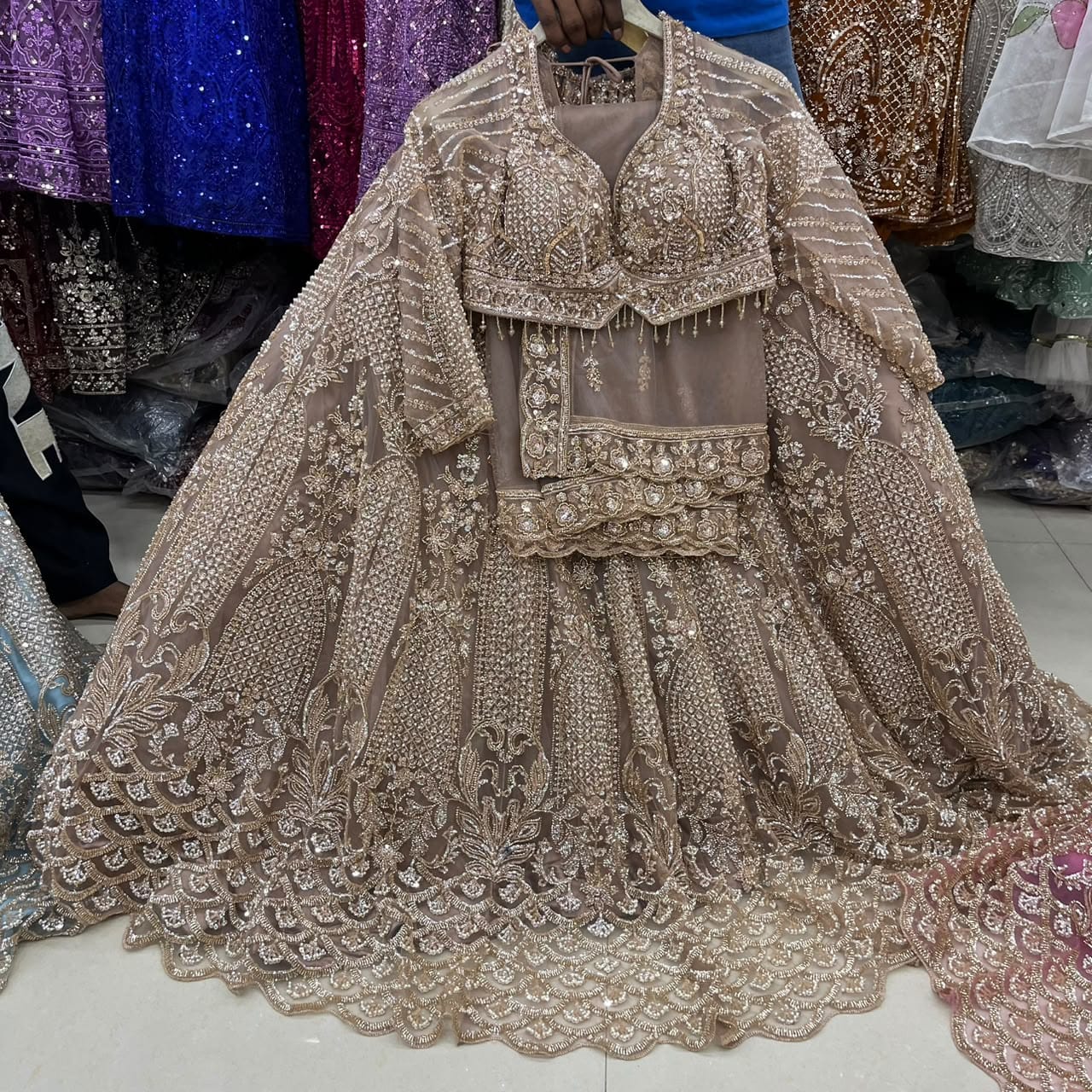 Pink Big Flare Crop Top Lehenga