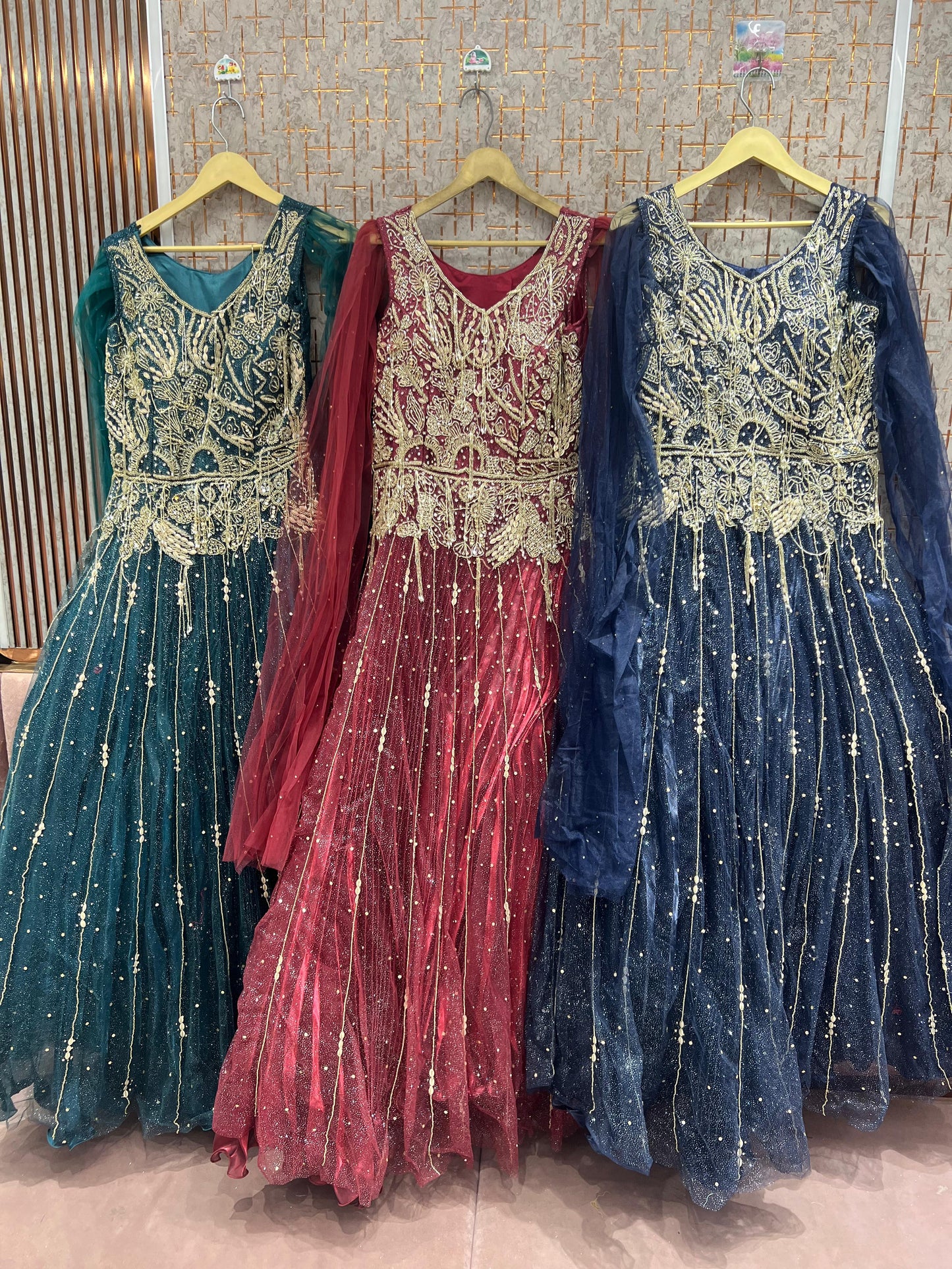 Hot pink Dark Blue Green Gown - Shopping World