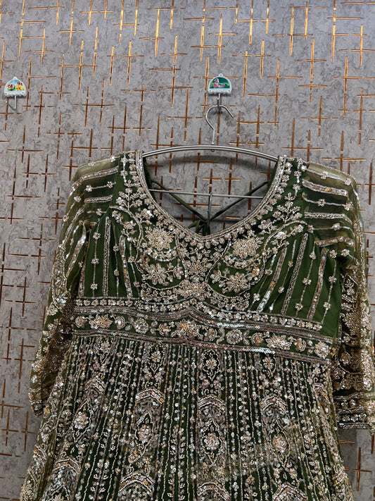 Green Long Farshi garara muslim Bride Special Dress