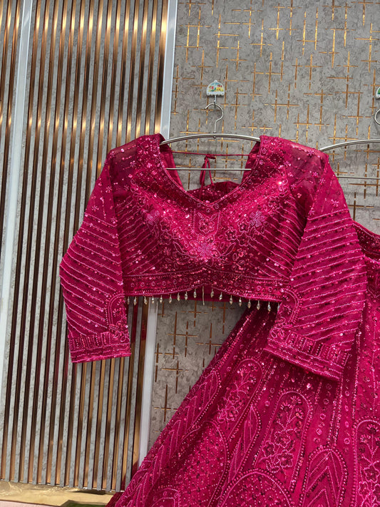 Tremendous Hot pink on pink monotone Crop Top Lehenga