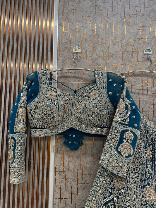 Blue Crop Top Lehenga